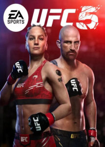 Portada de EA SPORTS UFC 5 mostrando a dos luchadores profesionales en guardia