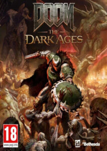 Portada oficial de DOOM: The Dark Ages para PC con el Slayer portando su escudo medieval y armadura de guerra