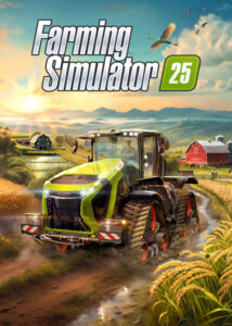Portada de Farming Simulator 25 con un gran tractor moderno en un campo dorado