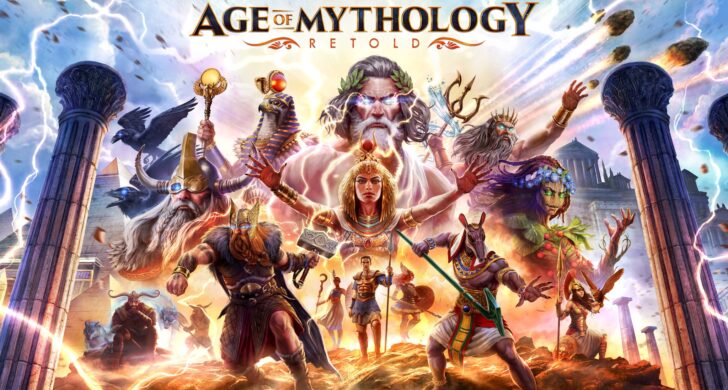 Ejército griego luchando con criaturas mitológicas en Age of Mythology Retold" title="Age of Mythology Retold - Imagen destacada