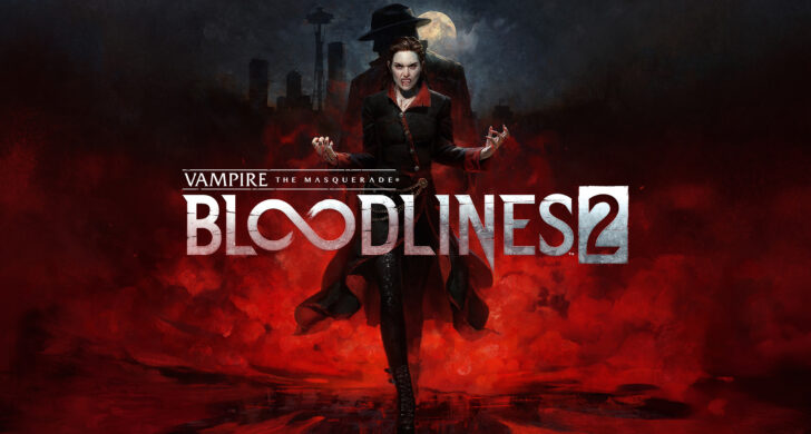 Vampire The Masquerade Bloodlines 2 – vampiro con ojos brillantes en una ciudad nocturna de Seattle.