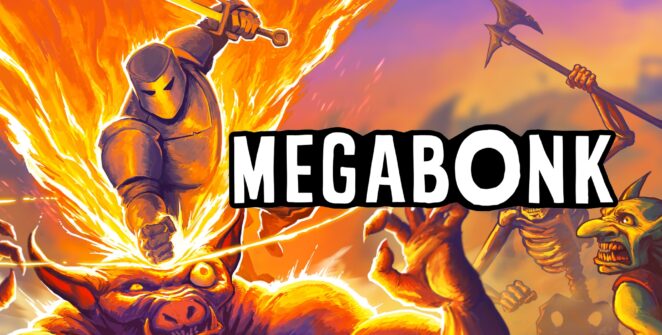 EGABONK – héroe gigante con estilo caricaturesco saltando sobre plataformas coloridas.