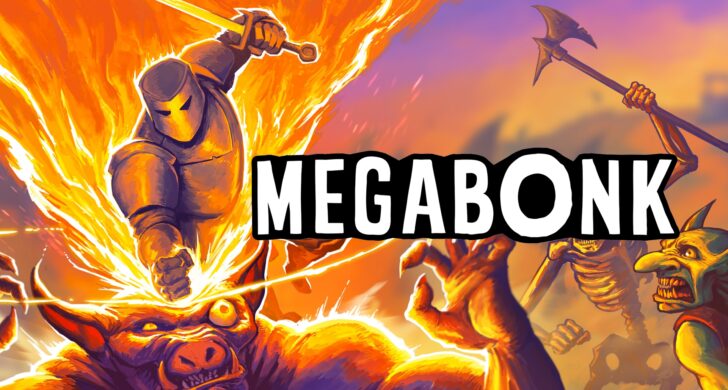 EGABONK – héroe gigante con estilo caricaturesco saltando sobre plataformas coloridas.