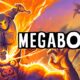 EGABONK – héroe gigante con estilo caricaturesco saltando sobre plataformas coloridas.