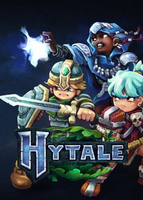 Personaje aventurero de Hytale explorando un valle con criaturas mágicas alrededor