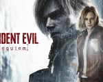 Leon S. Kennedy frente a una mansión neogótica bajo la lluvia en Resident Evil Requiem