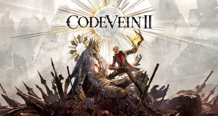 Portada de CODE VEIN II con un guerrero resucitado frente a un fondo gótico rojo intenso